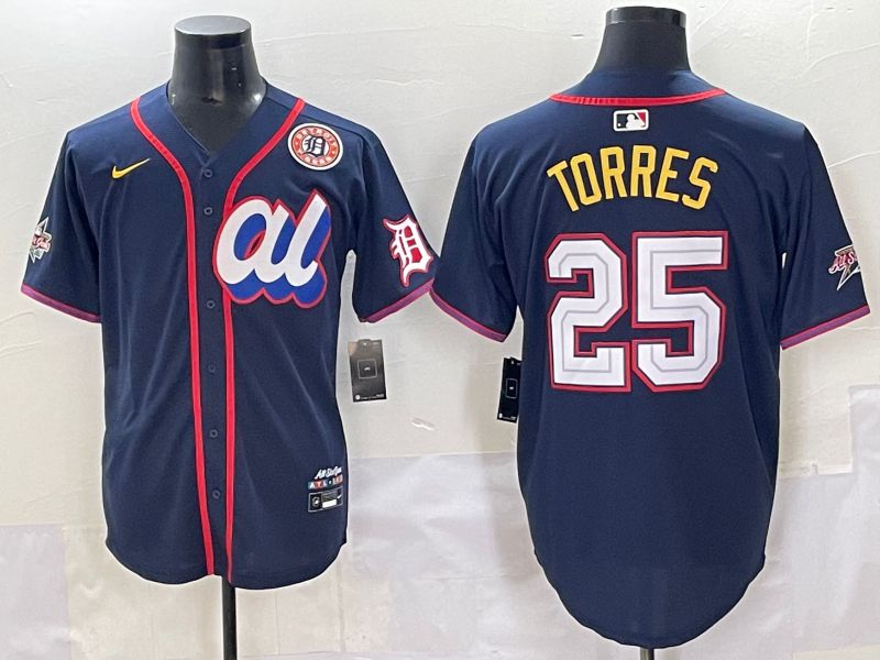Men 2025 Detroit Tigers #25 Torres Blue All star Blank Blue Nike MLB Jersey style 1